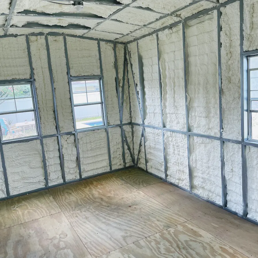 Closed-cell spray foam insulation applied to wall cavities in a residential project in Sugarland Run